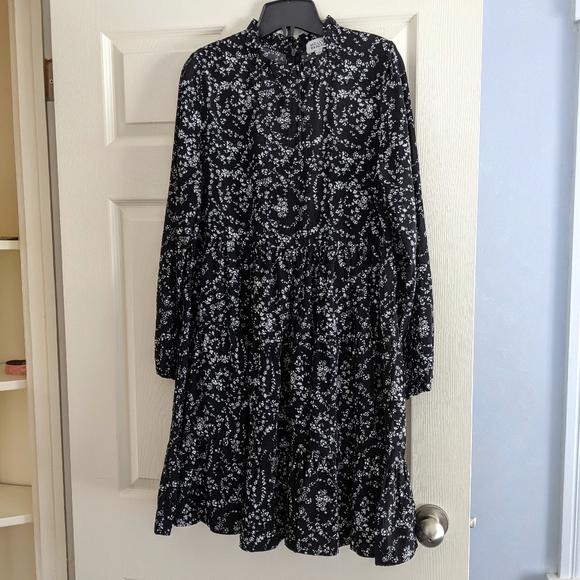 Little Love Black Floral Print Long Sleeve Babydoll Dress - Picture 5 of 5